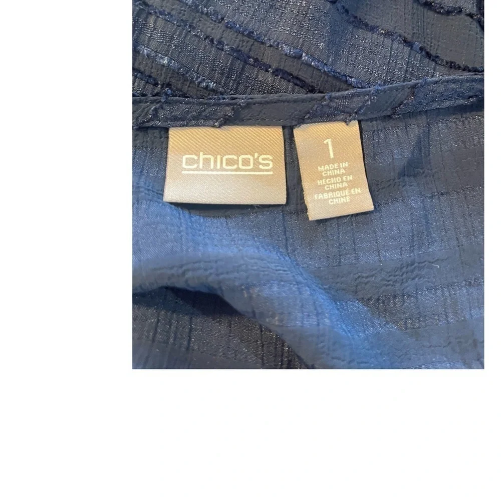 Chico’s Minimalist Lightweight Shirt With Side Tie In Navy Medium - Picture 4 of 5